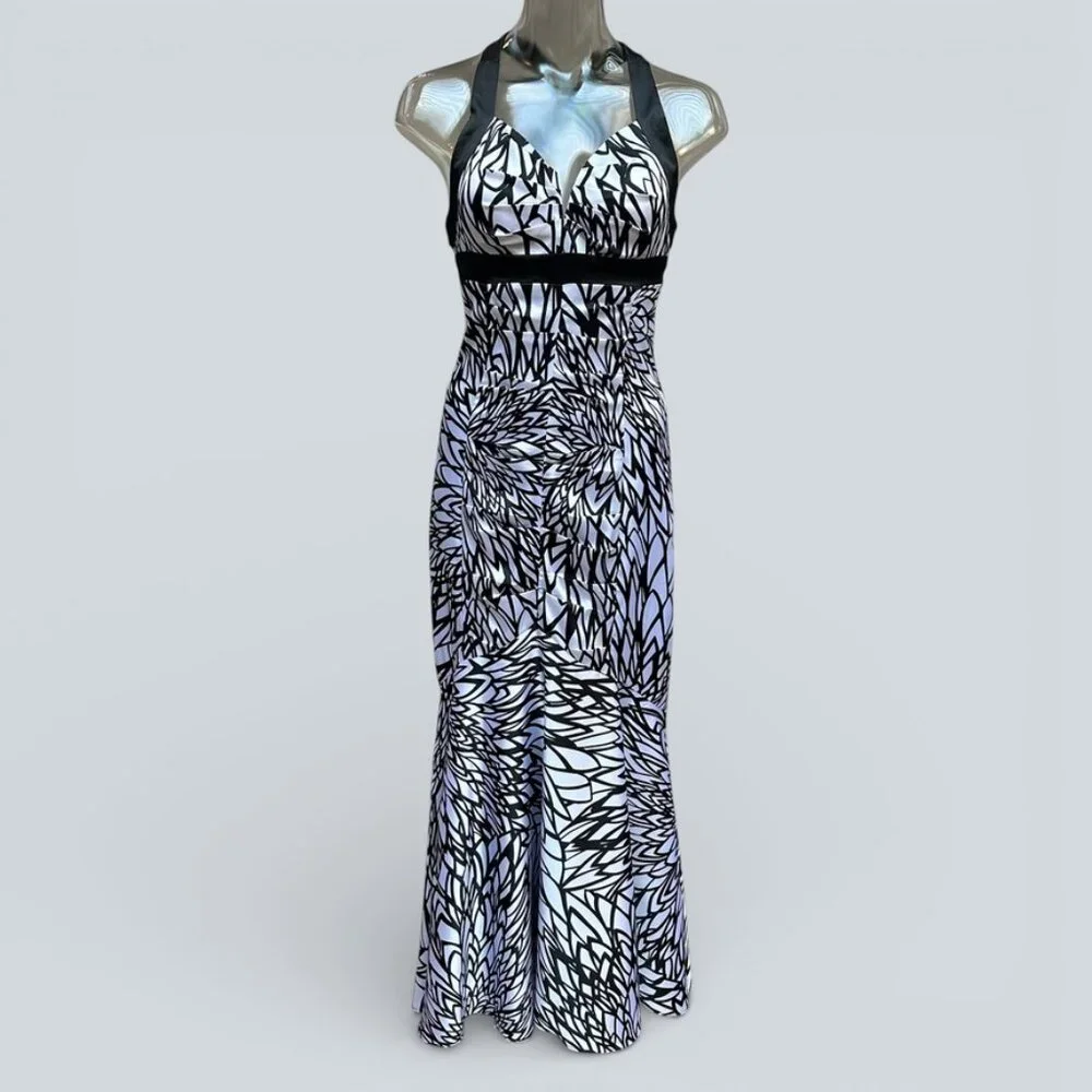 MORGAN & CO Company Black White Criss Cross Back Formal Dress Gown XS Prom - Picture 2 of 8